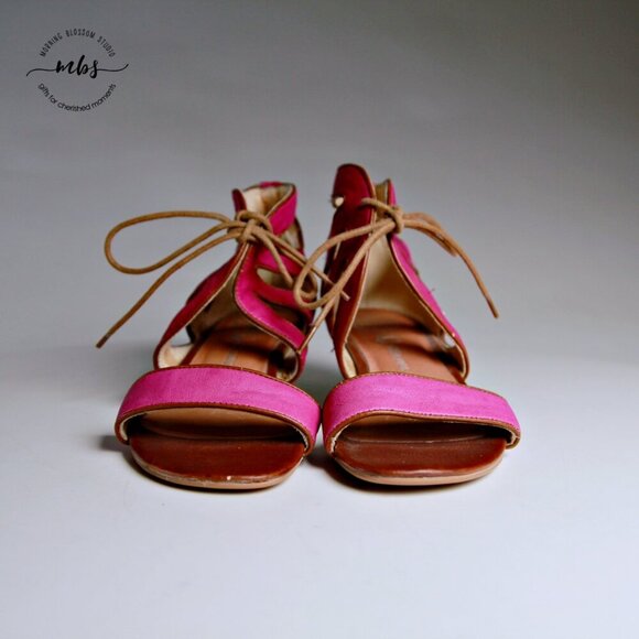 Jeffrey Campbell Ibiza Roller Leather Open Toe Wedge Sandals Pink Women Size 7 - Picture 3 of 12